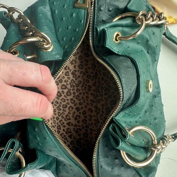 Isabella Adams Green and Gold Ostrich Print Bag - Picture 3 of 8